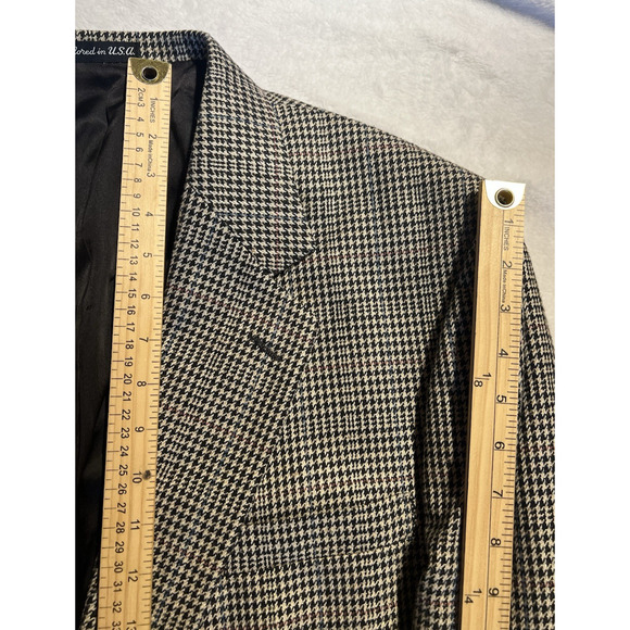 Stafford Mens 46R Black Beige Burgundy Houndstooth Plaid Blazer Sport Jacket - Picture 14 of 16